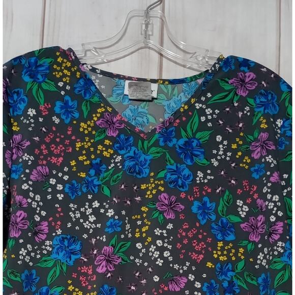 Scrubstar Scrub Top Ladies Medium Blue Floral - Picture 3 of 6